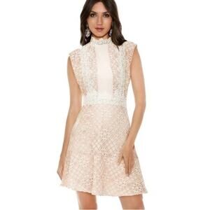 Sandro Paris "Peaches" Lace Mini Dress in Beige/Pink Size 1 (US Small)